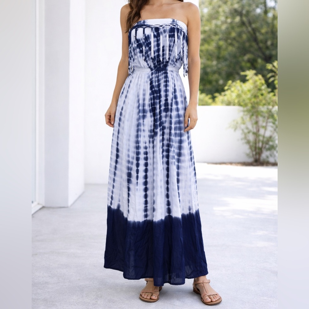 NWT Beach By Exist Tie Dye Maxi Swim Cover Up | Size S | Navy Blue White |‎ Boho